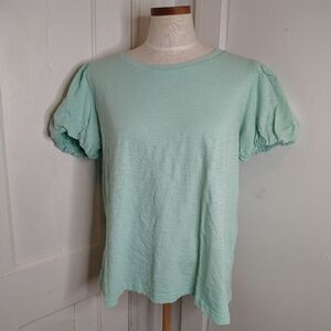 NWT Jane + Delancey Short Puff Sleeve Cotton T-Shirt Mint Green Women's Size L